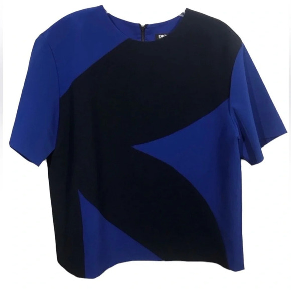 Dkny Tops - DKNY thick colorblock short sleeve blouse zipper back size large